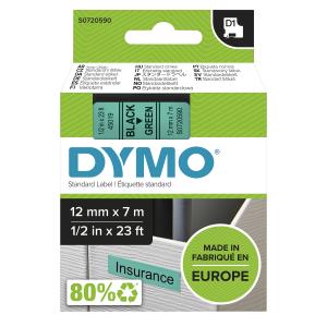 D1 Standard Tape Black On Green 12mmx7m